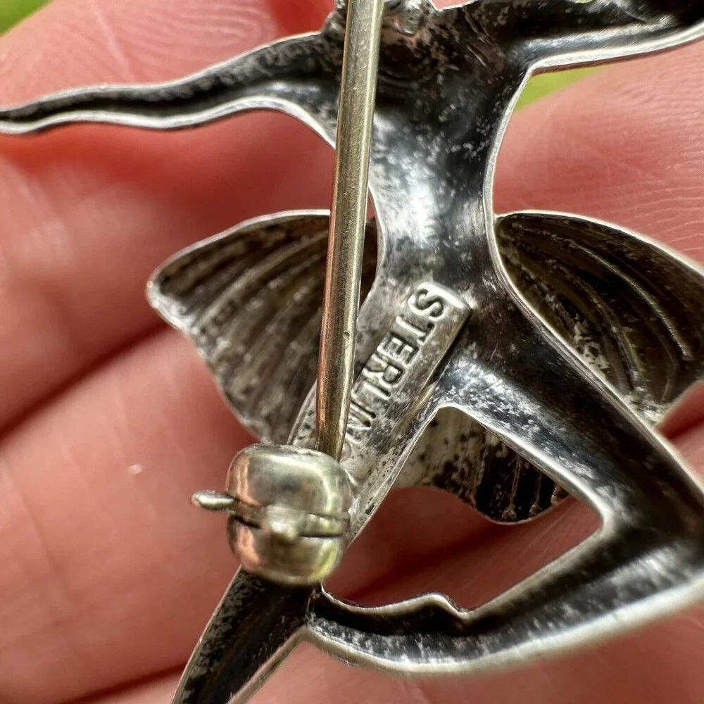 VTG Brooch Pin 1.5 Inch Ballerina‎ Dancer Art Deco MCM 925 Sterling Silver 3.2g